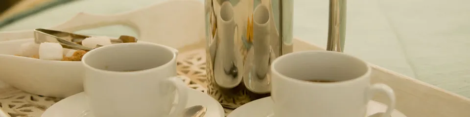 A softly lit breakfast table